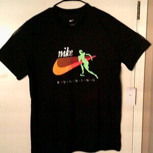 NEW NIKE RUNNING "Colorful Running Tee" MEN'S BLACK T-SHIRT LARGE HV4200-010